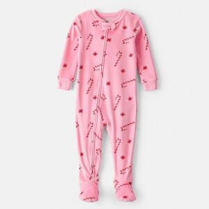 Carter's Toddler Girl's Pink Peppermint Holiday Velour Footed Pajama Sleeper 18M